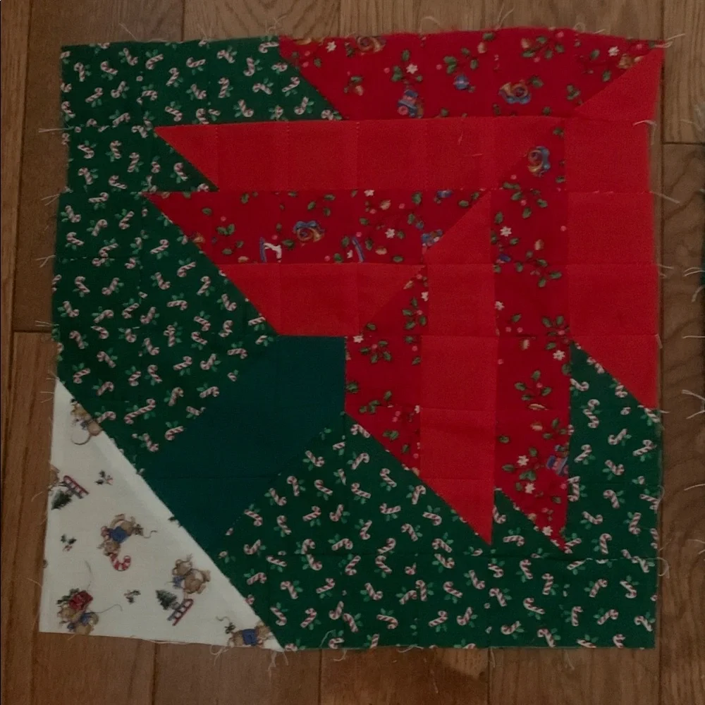 4 handmade Christmas Festive Patchwork Quilt Squares - Red and Green